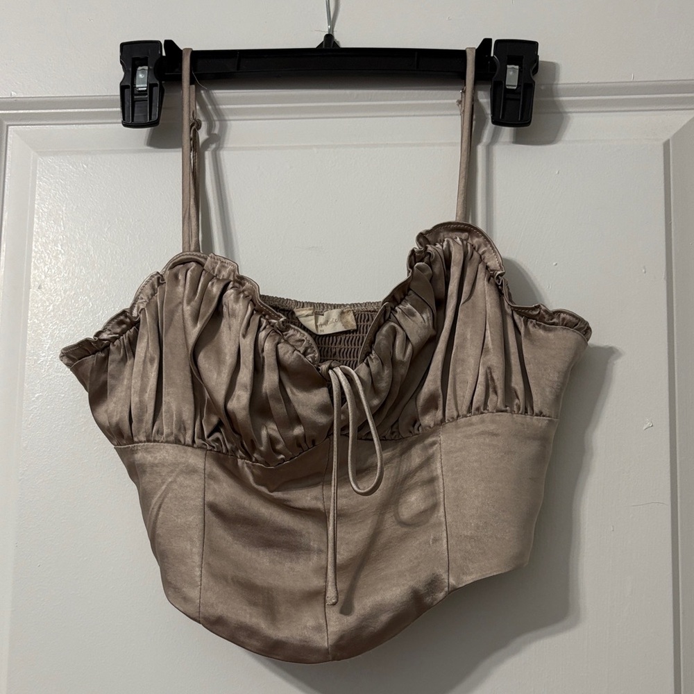 Altar’d State Silk Crop Top with Ruffle Detail